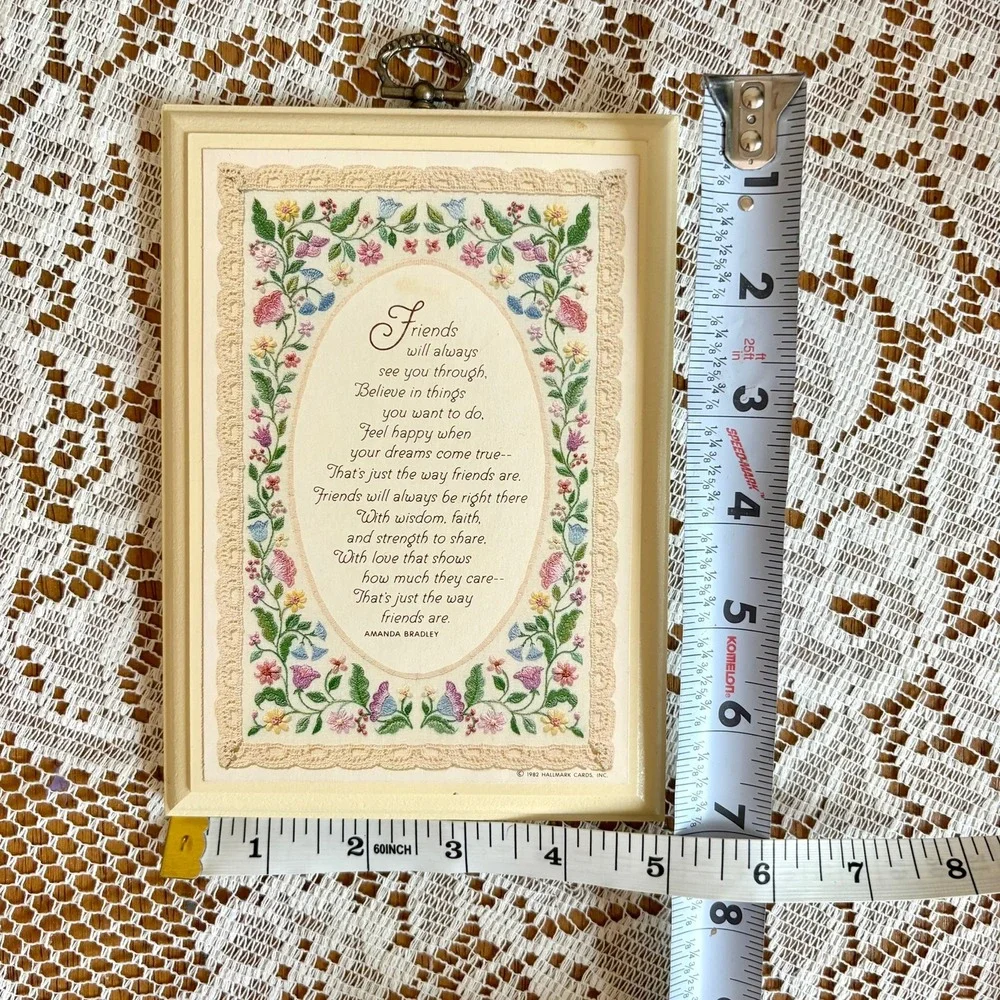 Vintage 1982 Hallmark Amanda Bradley Friends Wood Wall Art Plaque Floral Decor